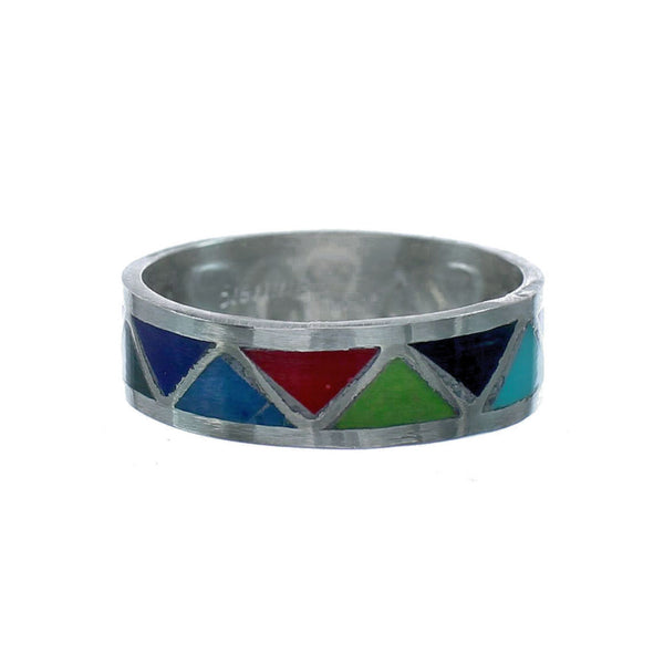 Navajo Inlay Multicolor Sterling Silver Ring Size 6-3/4 NN20612